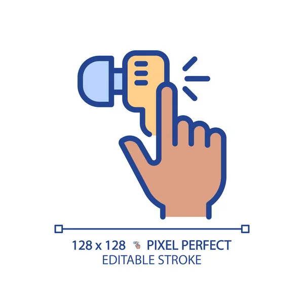 Mão Preta Com Pixel Fone Ouvido Ícone Cor Rgb Perfeito —  Vetores de Stock