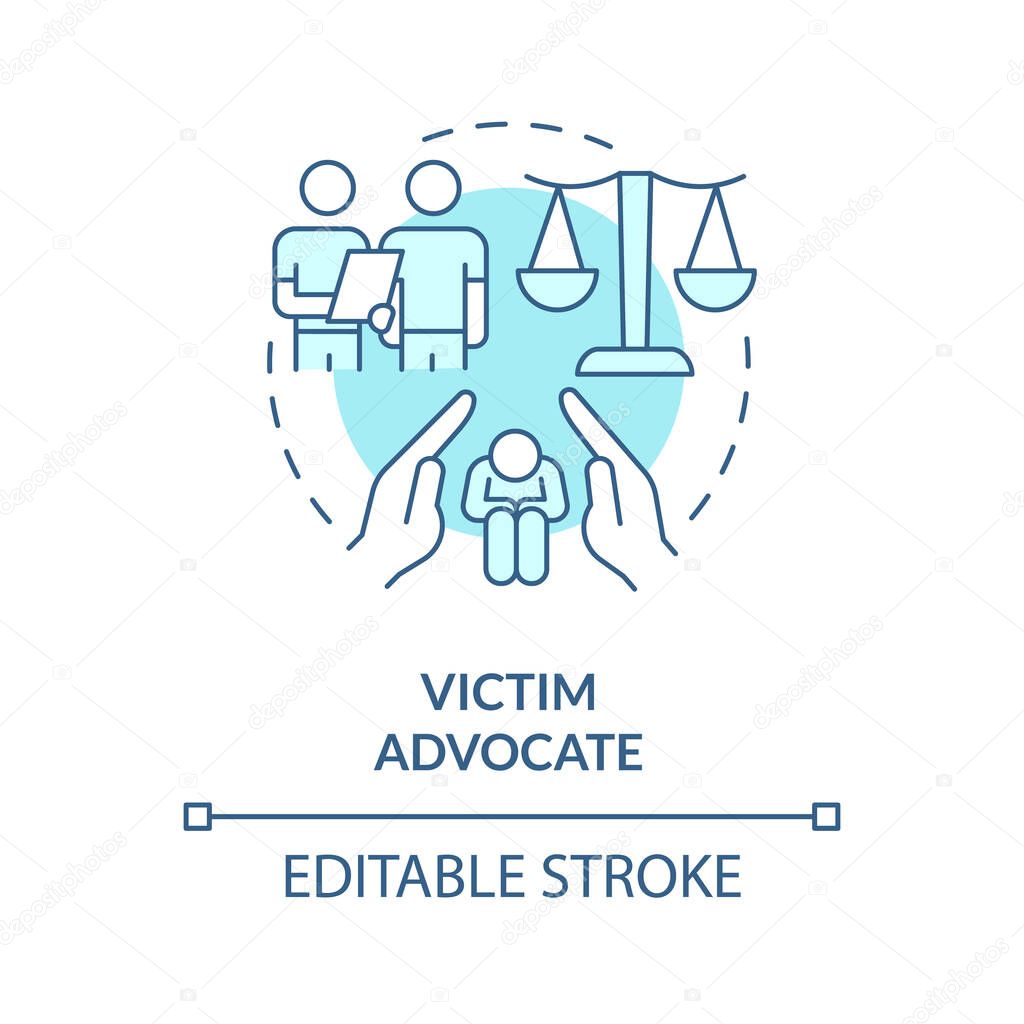 Victim advocate turquoise concept icon. Professional attorney. Career in advocacy abstract idea thin line illustration. Isolated outline drawing. Editable stroke. Arial, Myriad Pro-Bold fonts used