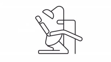 Animasyon dişçi koltuğu doğrusal simgesi. Diş sağlığı kliniği randevusu. Muayene ve tedavi. Şeffaf arkaplanda alfa kanalı olan kusursuz HD video. Taslak hareketli grafik canlandırması