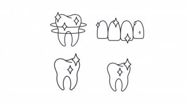 Animasyon diş hijyeni doğrusal simgeleri. Kozmetik dişçiliği. Profesyonel hizmet. Şeffaf arkaplanda alfa kanalı olan kusursuz HD video. Taslak hareketli grafik canlandırması