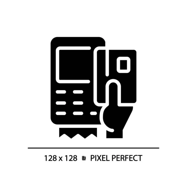 Mano Con Edc Píxel Dispositivo Perfecto Icono Glifo Negro Terminal — Vector de stock