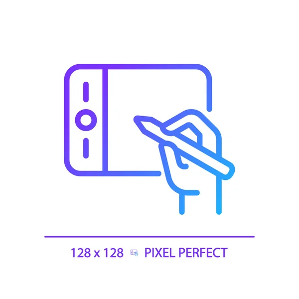 Hand Met Grafische Tablet Pixel Perfecte Gradiënt Lineaire Vector Pictogram — Stockvector