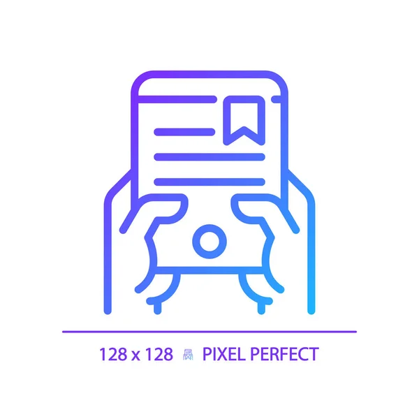 Hand Met Ebook Pixel Perfecte Gradiënt Lineaire Vector Pictogram Lezen — Stockvector