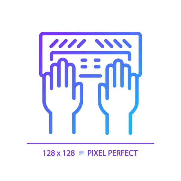 Handen Met Braille Toetsenbord Pixel Perfecte Gradiënt Lineaire Vector Pictogram — Stockvector