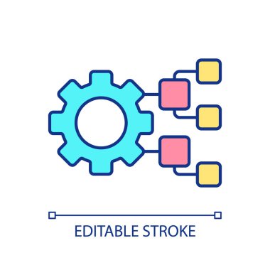 Blockchain ağ ayarları RGB renk simgesi. İş yönetimi için sanal ağ. Dijital teknoloji entegrasyonu. İzole vektör çizimi. Basit bir çizgi çizimi. Düzenlenebilir vuruş