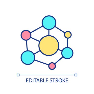 Sanal ağ performans RGB renk simgesinin yapısı. Ögeler internete bağlanıyor. Karmaşık sistem modeli. İzole vektör çizimi. Basit bir çizgi çizimi. Düzenlenebilir vuruş