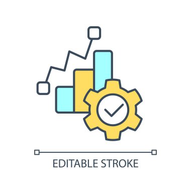 Analitik yazılım RGB renk simgesi. İş analizi. Gelişme ve büyüme. Dinamik değişimler. İstatistikler. İzole vektör çizimi. Basit bir çizgi çizimi. Düzenlenebilir vuruş