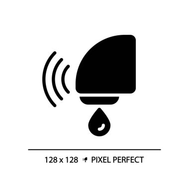 Otomatik sensör musluk piksel mükemmel siyah glyph simgesi. Tuvaletteki temassız teknoloji. Hijyen artışı. Beyaz uzayda siluet sembolü. Piktogram sağlammış. Vektör izole illüstrasyonu