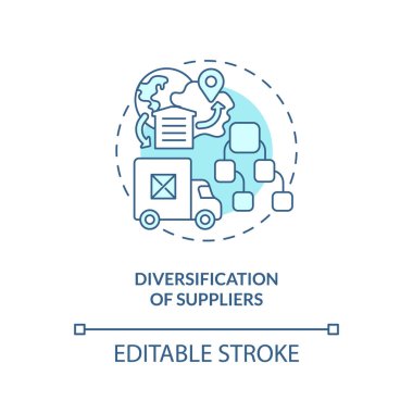 Tedarikçilerin turkuaz konsept simgesinin çeşitlendirilmesi. Anahtar tedarik zinciri stratejisi soyut fikir ince çizgi çizimi. İzole bir taslak çizim. Düzenlenebilir felç. Arial, Myriad Pro-Kalın yazı tipleri