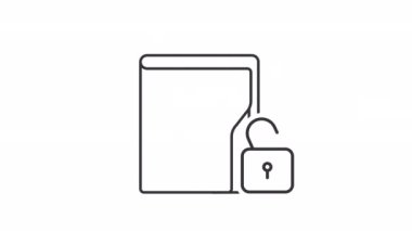 Animasyon dosya güvenliği doğrusal simgesi. Gizli bilgi. Bilgilerle klasöre eriş. Şeffaf arkaplanda alfa kanalı olan kusursuz HD video. Taslak hareketli grafik canlandırması