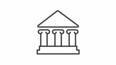 Animasyon banka doğrusal simgesi. Finansal hizmetler. Yönetim binası. Tasarruf ve kredi. Şeffaf arkaplanda alfa kanalı olan kusursuz HD video. Taslak hareketli grafik canlandırması