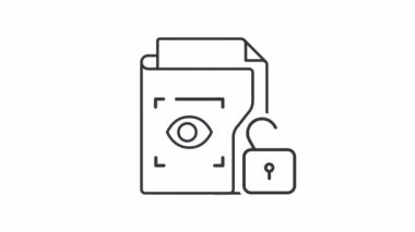 Animasyon kişisel veri doğrusal simgesi. İris tanıma teknolojisiyle korunma. Dosya erişimi. Şeffaf arkaplanda alfa kanalı olan kusursuz HD video. Taslak hareketli grafik canlandırması