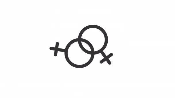 Animowana Lesbijska Ikona Liniowa Znaku Społeczność Lgbt Orientacja Seksualna Miłość — Wideo stockowe