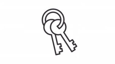 Animasyon anahtar doğrusal simgesi. Kapıları kilitle ve aç. Özel bölge erişimi. Korunma. Şeffaf arkaplanda alfa kanalı olan kusursuz HD video. Taslak hareketli grafik canlandırması