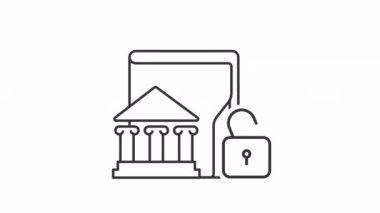 Animasyon gizli veri doğrusal simgeleri. Bilgi sınıflandırması. Hassas içerik erişimi. Şeffaf arkaplanda alfa kanalı olan kusursuz HD video. Taslak hareketli grafik canlandırması