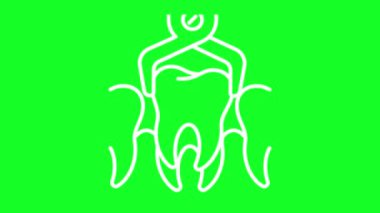 Canlandırılmış egzotik beyaz çizgi simgesi. Diş çekilmesi. Krom anahtarlı HD video, şeffaf arkaplanda alfa kanalı, siyah katı arkaplan. Taslak hareketli grafik canlandırması