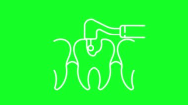 Animasyon diş çürümesi beyaz çizgi simgesi. Diş çürüğü tedavisi. Krom anahtarlı HD video, şeffaf arkaplanda alfa kanalı, siyah katı arkaplan. Taslak hareketli grafik canlandırması