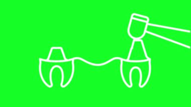 Animasyon köprü beyaz çizgi simgesi. Yapay dişler. Dişi değiştir. Krom anahtarlı HD video, şeffaf arkaplanda alfa kanalı, siyah katı arkaplan. Taslak hareketli grafik canlandırması