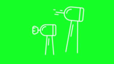 Animasyon aletleri beyaz çizgi simgesi. Diş matkabı ve cilalama fırçası. Krom anahtarlı HD video, şeffaf arkaplanda alfa kanalı, siyah katı arkaplan. Taslak hareketli grafik canlandırması