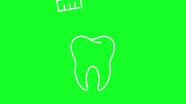 Ícone Linha Branca Escovação Animado Higiene Dentária Prevenção Decadência Loop — Vídeo de Stock