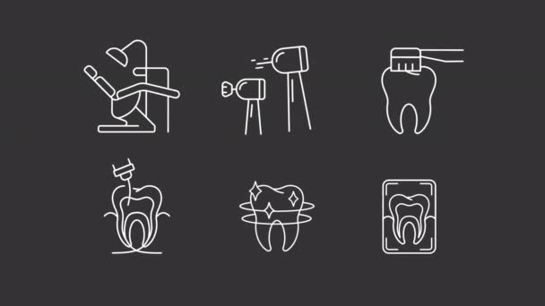 Ikon Garis Putih Peralatan Animasi Layanan Klinik Gigi Dentistri Putar — Stok Video