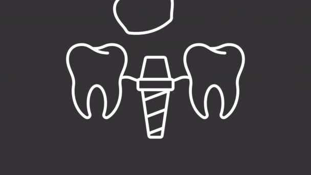 Ikon Garis Putih Kedokteran Gigi Animasi Instrumen Pemeriksaan Pengobatan Gigi — Stok Video
