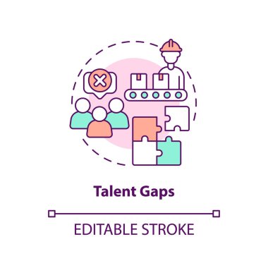 Yetenek eksikliği konsepti ikonu. İş gücü eksikliği. Tedarik zinciri soyut fikir ince çizgi illüstrasyonuna meydan okuyor. İzole bir taslak çizim. Düzenlenebilir felç. Arial, Myriad Pro-Kalın yazı tipleri