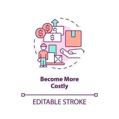 Daha pahalı bir konsept ikonu ol. Masraf artışı. Tedarik zinciri soyut fikir ince çizgi illüstrasyonuna meydan okuyor. İzole bir taslak çizim. Düzenlenebilir felç. Arial, Myriad Pro-Kalın yazı tipleri