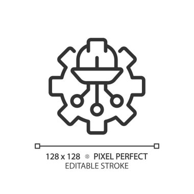 Mühendislik pikselinde STEM mükemmel doğrusal simge. Ağ inşaatının gelişimi. Dijital teknoloji ayarları. İnce çizgili çizim. Contour sembolü. Vektör çizimi. Düzenlenebilir vuruş