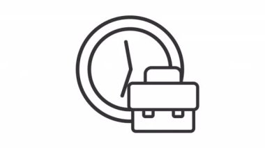 Animasyon çalışma saatleri doğrusal simge. Ofis çalışma saati. Çalışanların programı. Saat ve kasa. Şeffaf arkaplanda alfa kanalı olan kusursuz HD video. Taslak hareketli grafik canlandırması