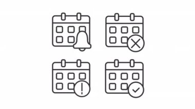 Canlandırılmış zamanlama doğrusal simgeleri. Randevu tebligatı. Etkinliği iptal et ve onayla. Şeffaf arkaplanda alfa kanalı olan kusursuz HD video. Taslak hareketli grafik canlandırması