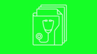 Animasyon tıp tarihi beyaz çizgi ikonu. Tıbbi kayıtlar. Krom anahtarlı HD video, şeffaf arkaplanda alfa kanalı, siyah katı arkaplan. Taslak hareketli grafik canlandırması