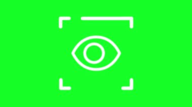 Animasyon biyometrik beyaz çizgi simgesi. Göz tanıma teknolojisi. Krom anahtarlı HD video, şeffaf arkaplanda alfa kanalı, siyah katı arkaplan. Taslak hareketli grafik canlandırması