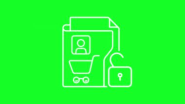 Canlandırılmış istemci veri beyaz çizgi simgesi. Tüketici veri koruması. Krom anahtarlı HD video, şeffaf arkaplanda alfa kanalı, siyah katı arkaplan. Taslak hareketli grafik canlandırması