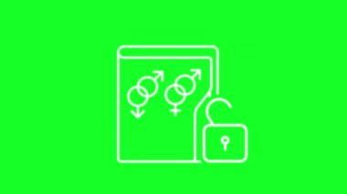 Canlandırılmış cinsiyet veri beyaz çizgi simgesi. Cinsel yönelim bilgisi. Krom anahtarlı HD video, şeffaf arkaplanda alfa kanalı, siyah katı arkaplan. Taslak hareketli grafik canlandırması