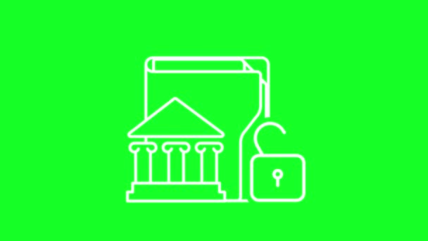 Icono Animado Línea Blanca Datos Bancarios Información Clasificada Loop Video — Vídeos de Stock