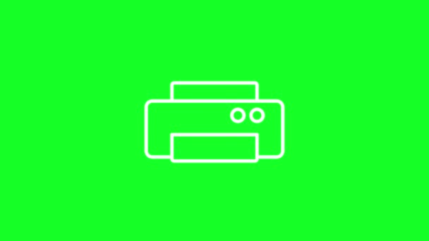 Icono Línea Blanca Impresora Animada Máquina Oficina Impresión Documentos Loop — Vídeo de stock