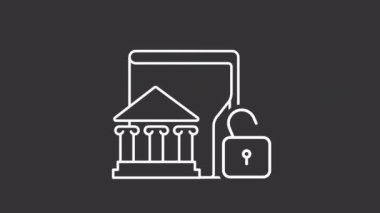 Canlandırılmış güvenli veri çizgisi simgeleri. Bilgi sınıflandırması. Hassas içerik. Şeffaf arkaplan üzerinde alfa kanalı olan HD video döngüsü, siyah katı arka plan. Taslak hareketli grafik canlandırması