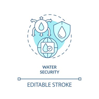 Su güvenliği turkuaz konsept simgesi. Taze su. Sıvı kaynaklar yönetimi soyut fikir ince çizgi çizimi. İzole bir taslak çizim. Düzenlenebilir felç. Arial, Myriad Pro-Kalın yazı tipleri