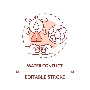 Su çatışması terracotta konsepti ikonu. Aqua 'ya ulaşmak için savaş. Hidrokaynak tehdit soyut fikir ince çizgi çizimi. İzole bir taslak çizim. Düzenlenebilir felç. Arial, Myriad Pro-Kalın yazı tipleri
