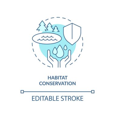Yaşam alanı koruma turkuaz konsept simgesi. Tatlı suyu koru. Su korumanın amacı soyut fikir ince çizgi çizimi. İzole bir taslak çizim. Düzenlenebilir felç. Arial, Myriad Pro-Kalın yazı tipleri