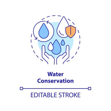Su koruma konsepti ikonu. Hidrosfer koruması. Sıvı kaynaklar yönetimi soyut fikir ince çizgi çizimi. İzole bir taslak çizim. Düzenlenebilir felç. Arial, Myriad Pro-Kalın yazı tipleri