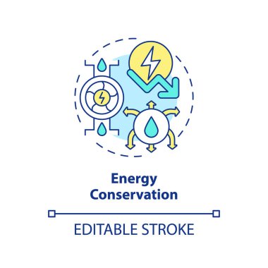 Enerji koruma konsepti ikonu. Su tüketimi verimliliği. Su korumanın amacı soyut fikir ince çizgi çizimi. İzole bir taslak çizim. Düzenlenebilir felç. Arial, Myriad Pro-Kalın yazı tipleri