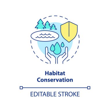Yaşam alanı koruma konsepti ikonu. Tatlı su yaban hayatını koru. Su korumanın amacı soyut fikir ince çizgi çizimi. İzole bir taslak çizim. Düzenlenebilir felç. Arial, Myriad Pro-Kalın yazı tipleri