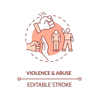 Şiddet ve taciz kırmızı kavram ikonu. Saldırganlığı ifade etmek. Adalet konusu soyut fikir ince çizgi çizimi. İzole bir taslak çizim. Düzenlenebilir felç. Arial, Myriad Pro-Kalın yazı tipleri