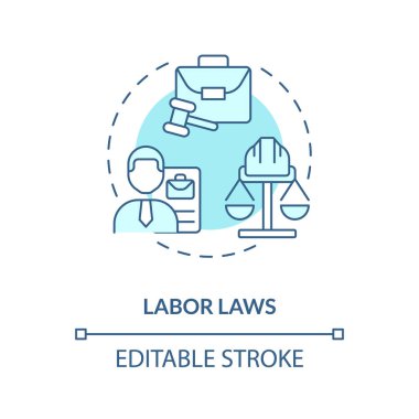 İşçi kanunları mavi konsept simgesi. Çalışan hakları koruması. Hukuk ve hukuki konular soyut fikirler ince çizgi çizimleri. İzole bir taslak çizim. Düzenlenebilir felç. Arial, Myriad Pro-Kalın yazı tipleri
