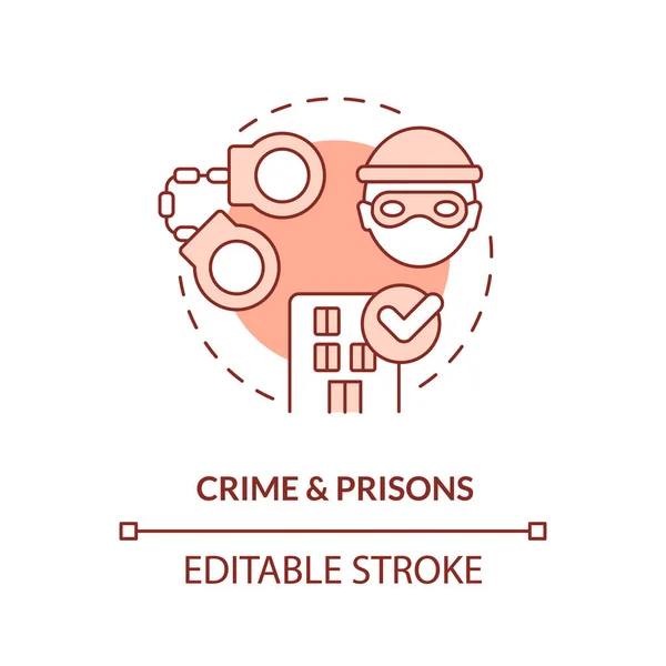 stock vector Crime and prisons red concept icon. Imprisonment of criminal. Law and legal issue abstract idea thin line illustration. Isolated outline drawing. Editable stroke. Arial, Myriad Pro-Bold fonts used