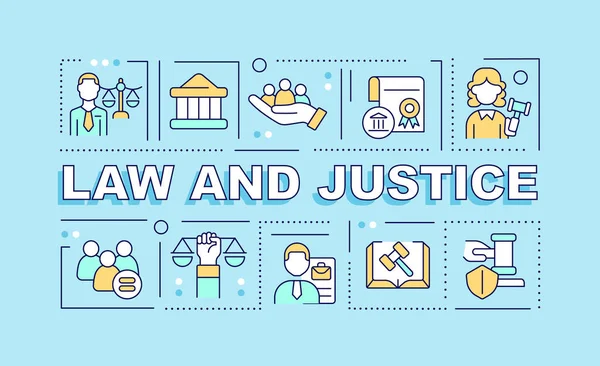 Νόμο Και Δικαιοσύνη Έννοιες Λέξη Μπλε Πανό Νομικές Υποθέσεις Infographics — Διανυσματικό Αρχείο