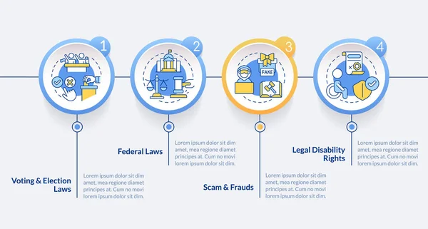 Zákony Právní Záležitosti Modrý Kruh Informační Šablona Vizualizace Dat Kroky — Stockový vektor