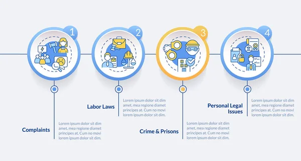 Zákony Právní Otázky Modrý Kruh Infografické Šablony Vizualizace Dat Kroky — Stockový vektor